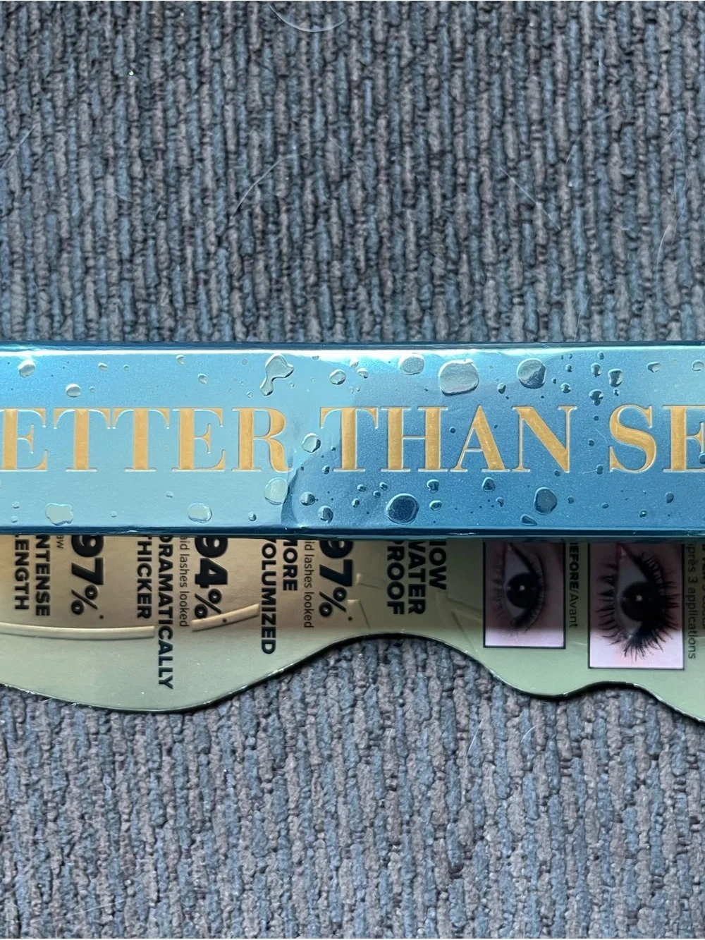 Too Faced Mascara Box in Cream and Light Blue